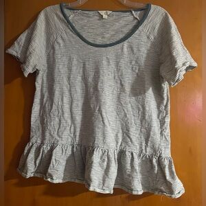 Lucky Brand Blue and White Striped Ruffle Top